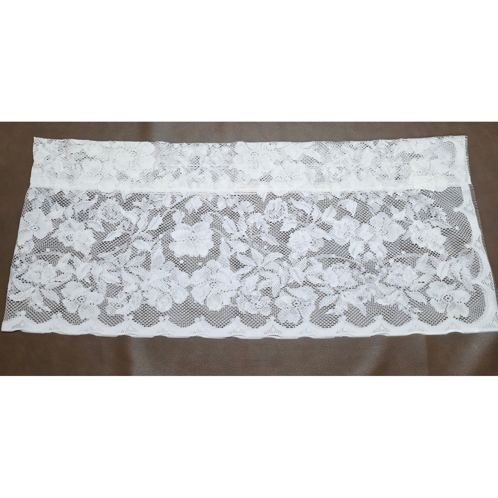 White Floral Lace Valance Curtain Scalloped Edge Sheer Rose Pattern 2 Panels
